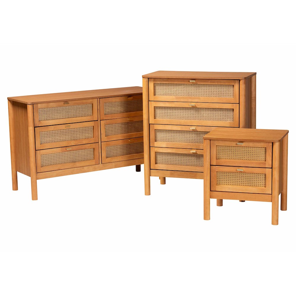 Jenn Golden Brown Wood Japandi 3-Piece Storage Set