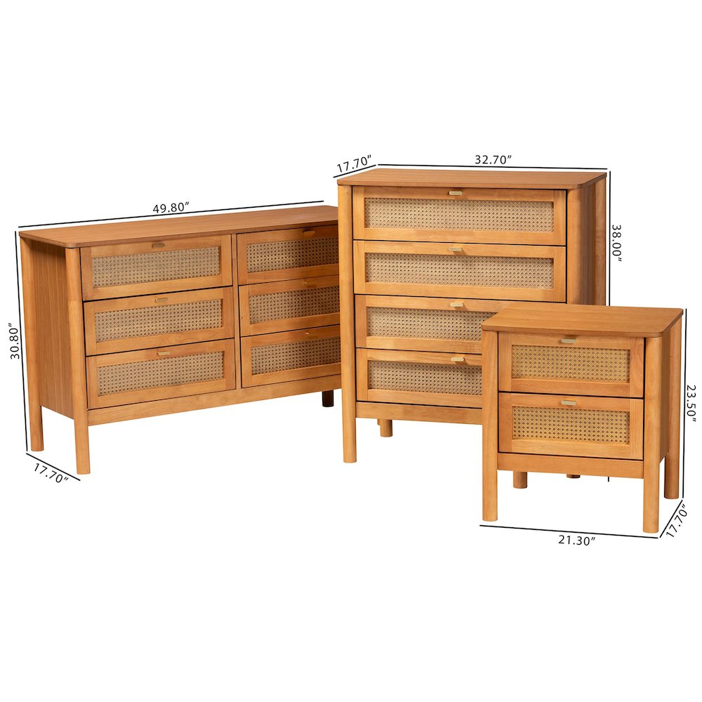 Jenn Golden Brown Wood Japandi 3-Piece Storage Set
