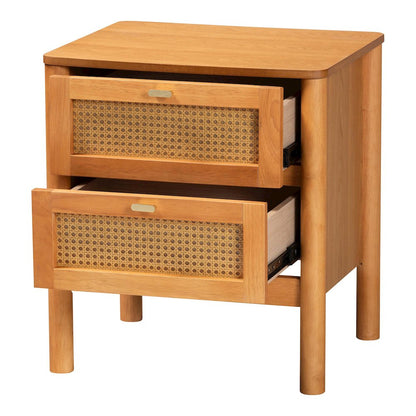 Baxton Studio Jenn Golden Brown Wood Japandi 2-Drawer Nightstand