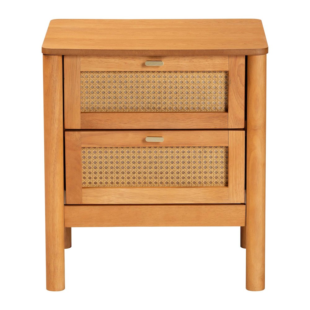 Baxton Studio Jenn Golden Brown Wood Japandi 2-Drawer Nightstand
