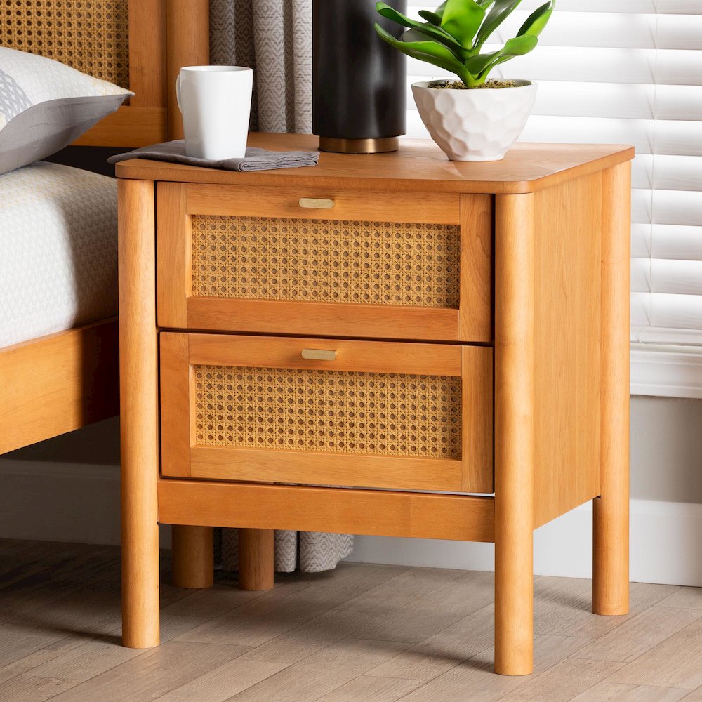 Baxton Studio Jenn Golden Brown Wood Japandi 2-Drawer Nightstand