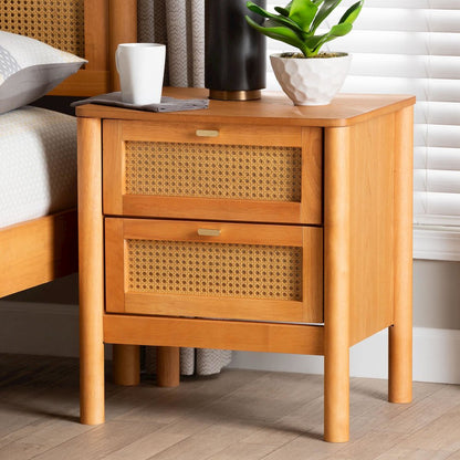 Baxton Studio Jenn Golden Brown Wood Japandi 2-Drawer Nightstand