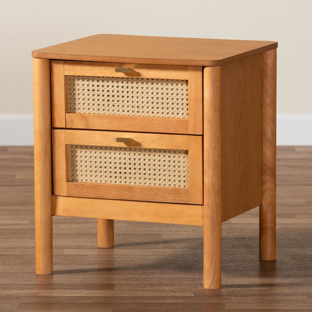Baxton Studio Jenn Golden Brown Wood Japandi 2-Drawer Nightstand