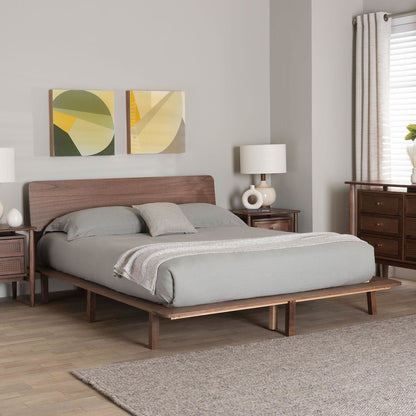 Studio Alyssa Japandi Walnut Brown Wood Queen Size Platform Bed