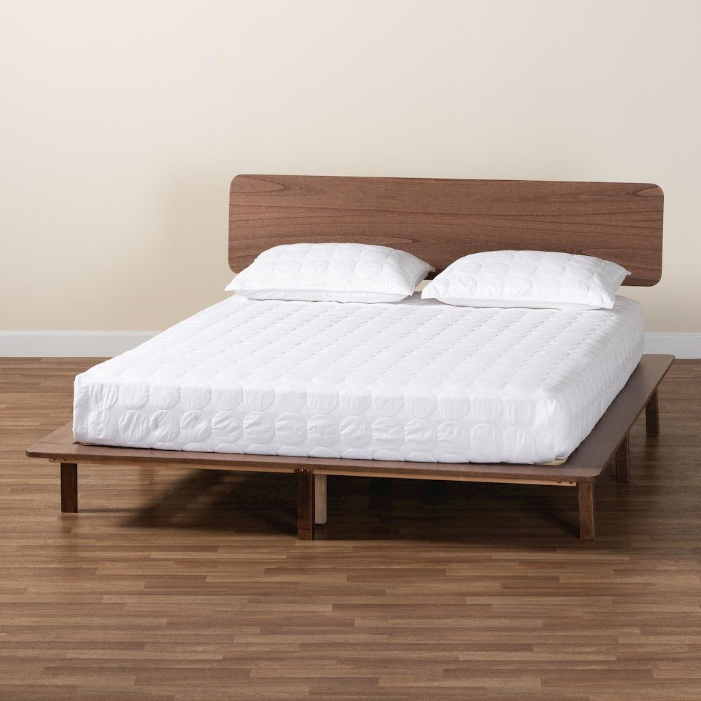 Studio Alyssa Japandi Walnut Brown Wood Queen Size Platform Bed
