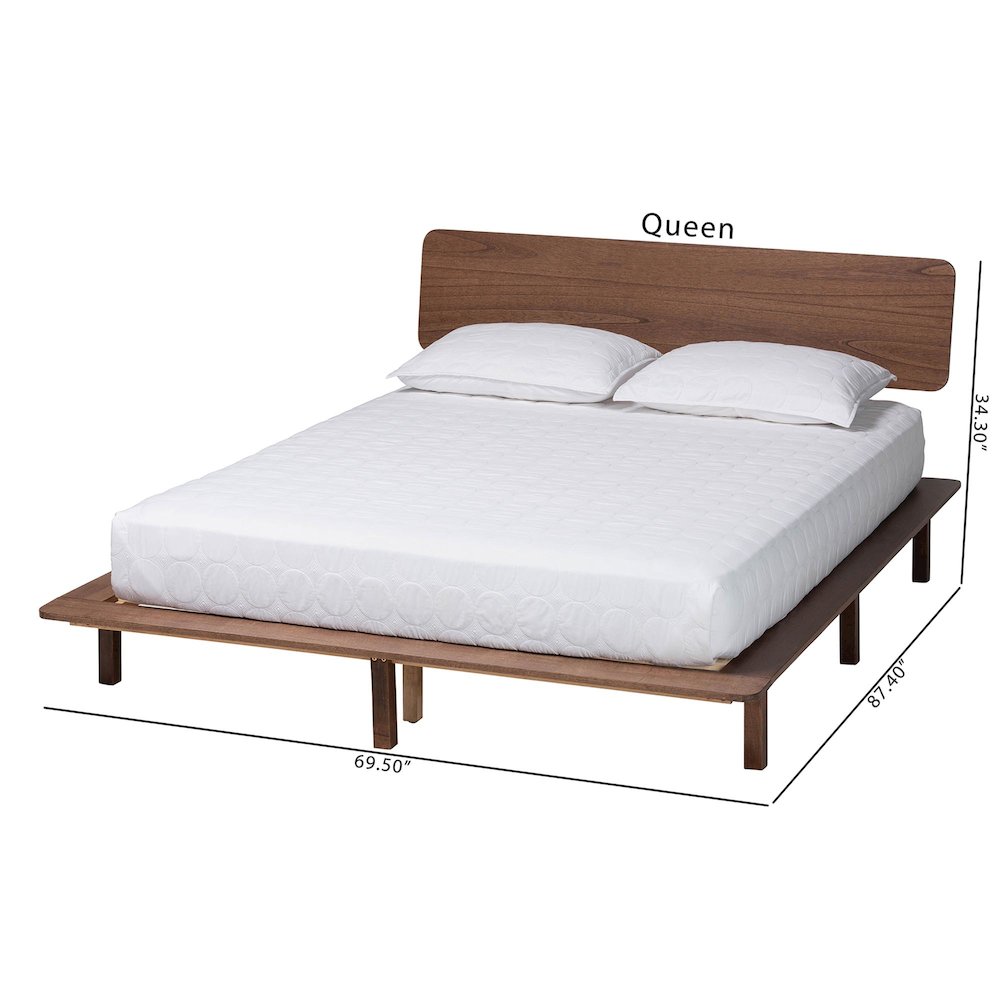Studio Alyssa Japandi Walnut Brown Wood Queen Size Platform Bed