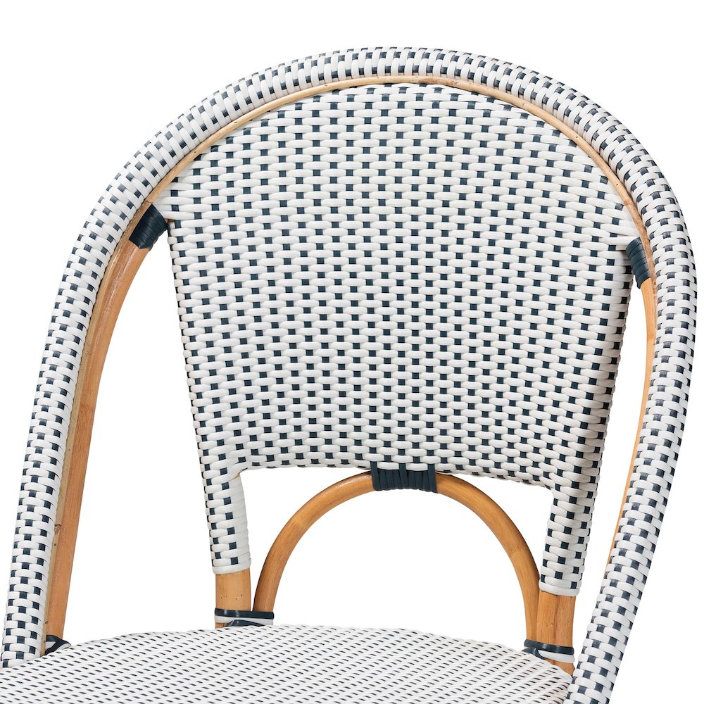 Two-Tone Navy and White Weaving and Natural Rattan 2-Piece Counter Stool Set