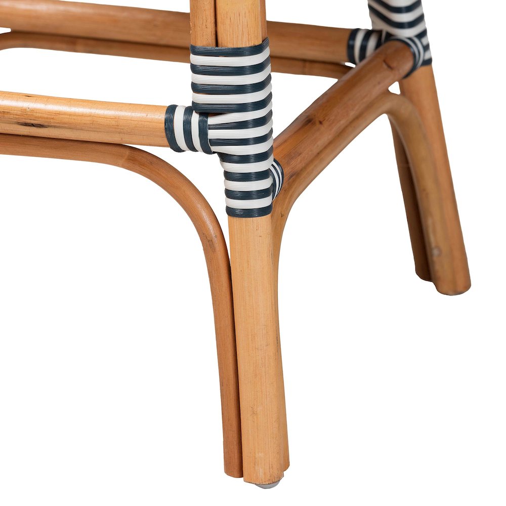 Two-Tone Navy and White Weaving and Natural Rattan 2-Piece Counter Stool Set