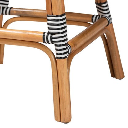 Two-Tone Black and White Weaving and Natural Rattan 2-Piece Counter Stool Set