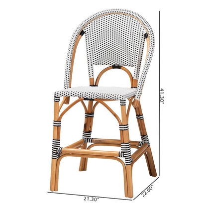 Two-Tone Black and White Weaving and Natural Rattan 2-Piece Counter Stool Set