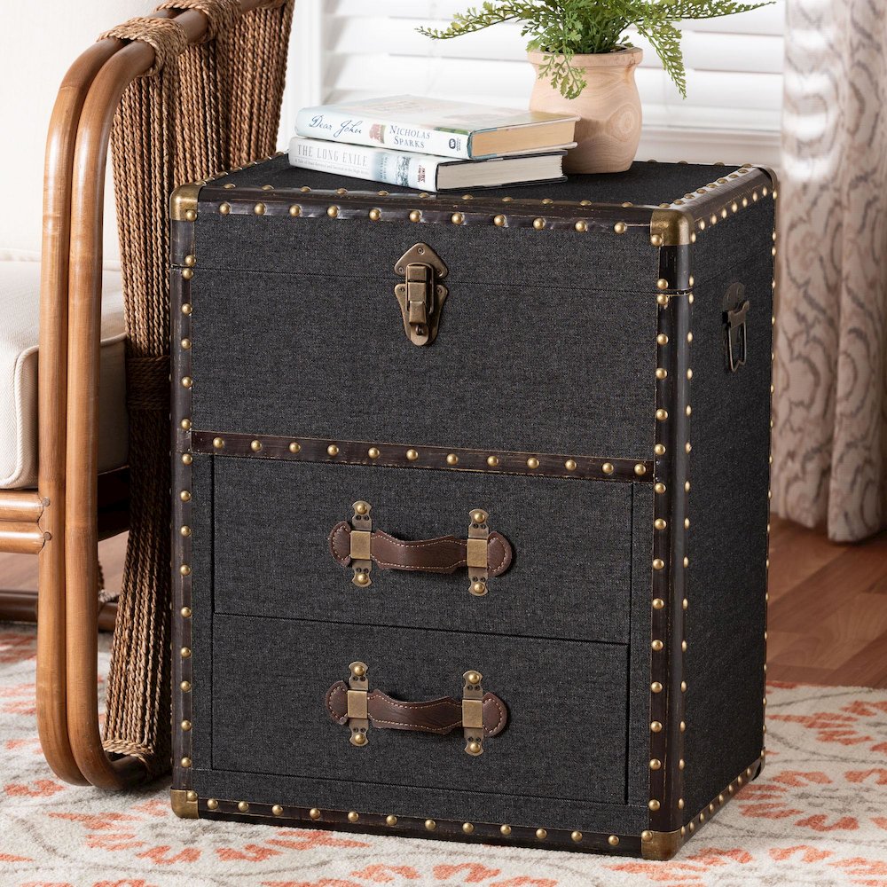 Studio Agatha Vintage Black Canvas 2-Drawer Storage Trunk