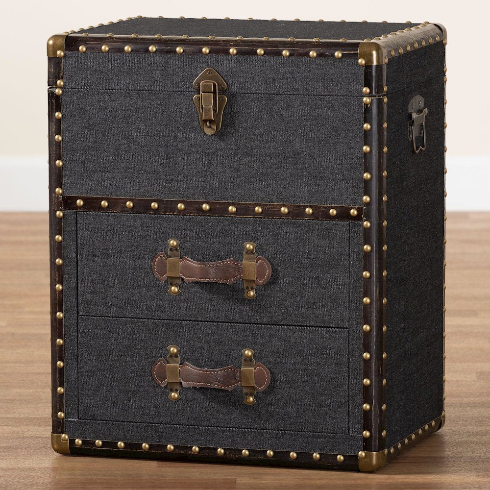 Studio Agatha Vintage Black Canvas 2-Drawer Storage Trunk