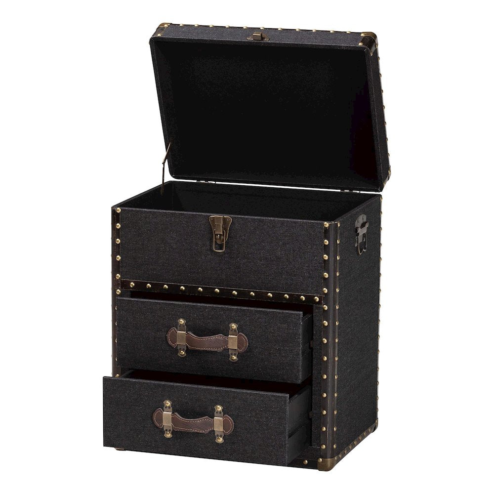 Studio Agatha Vintage Black Canvas 2-Drawer Storage Trunk