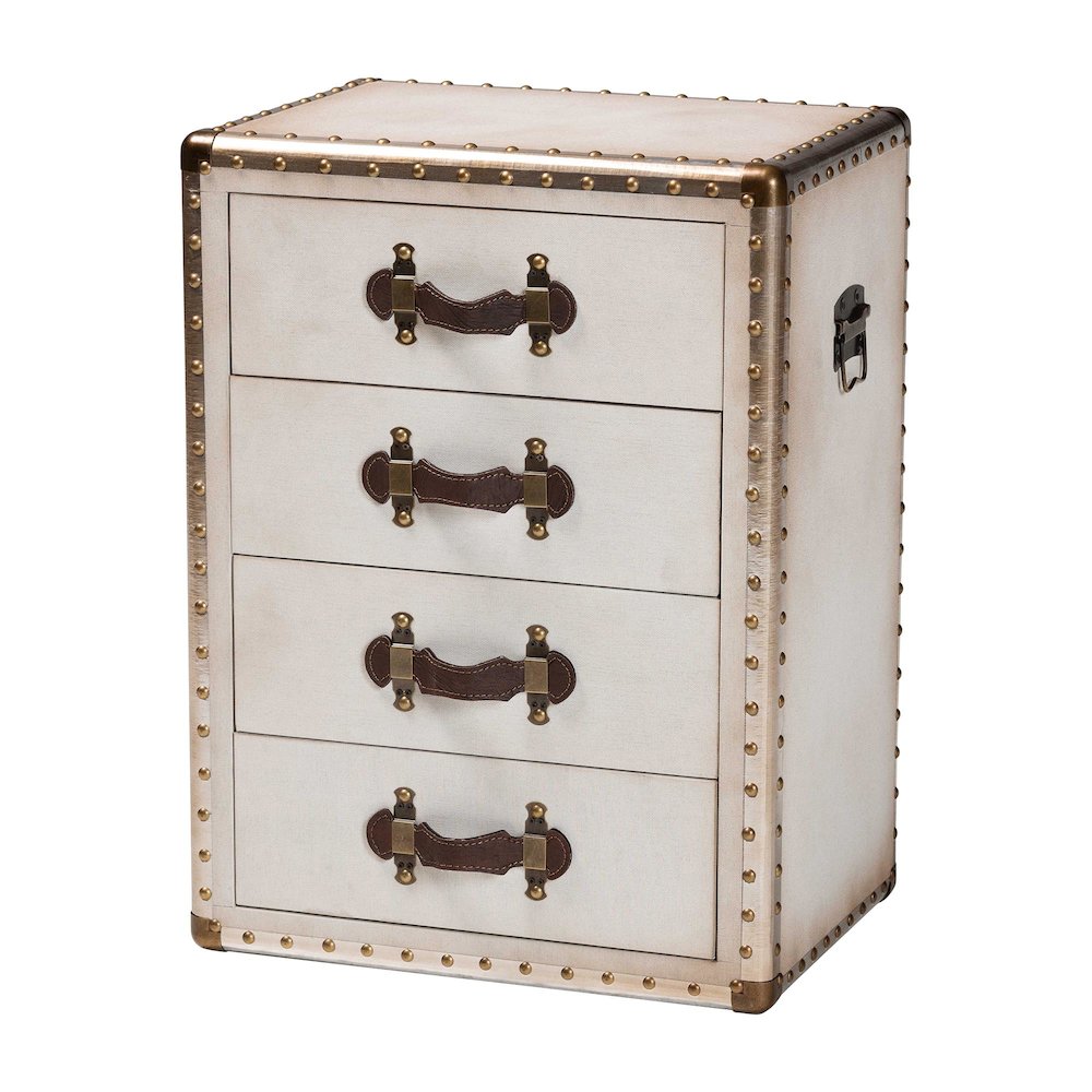 Studio Jaelyn Vintage Coffee Canvas 4-Drawer End Table