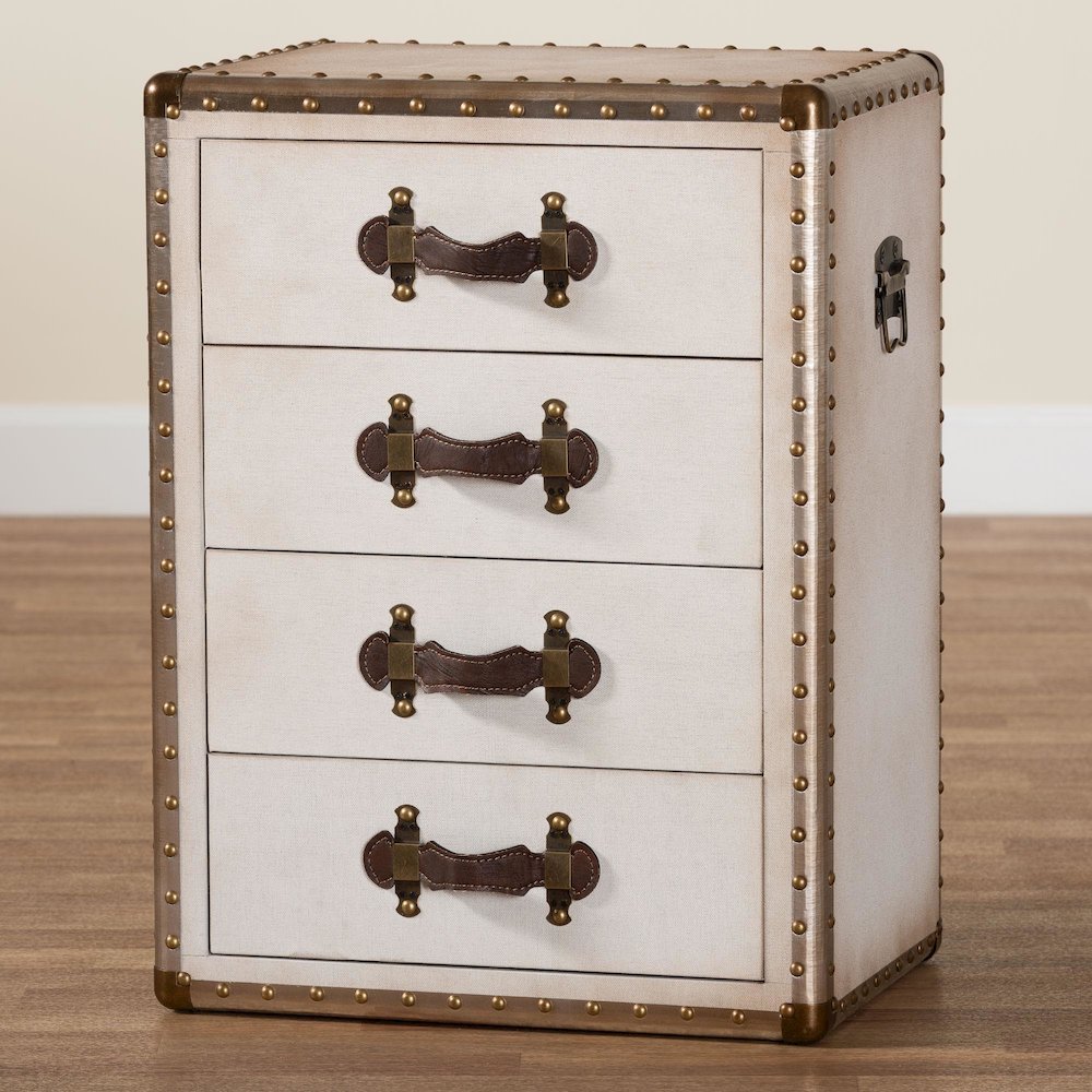 Studio Jaelyn Vintage Coffee Canvas 4-Drawer End Table