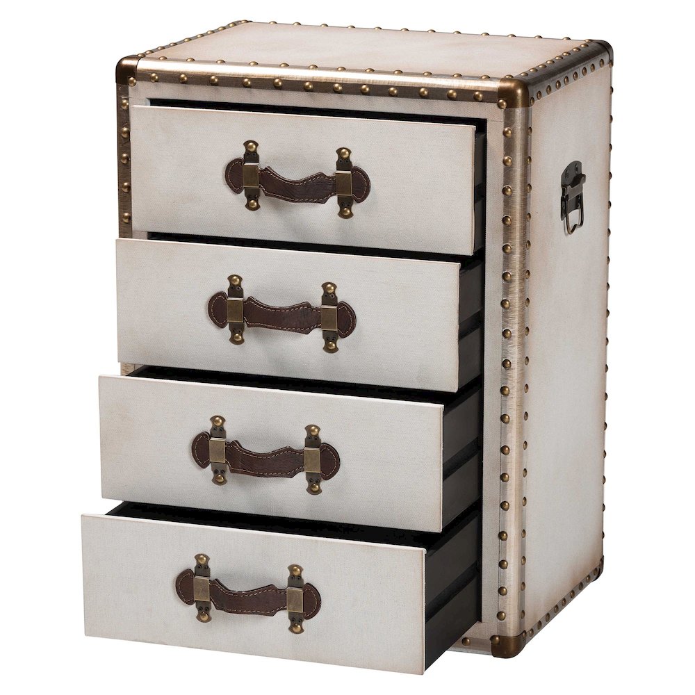 Studio Jaelyn Vintage Coffee Canvas 4-Drawer End Table