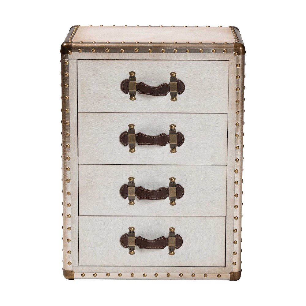 Studio Jaelyn Vintage Coffee Canvas 4-Drawer End Table