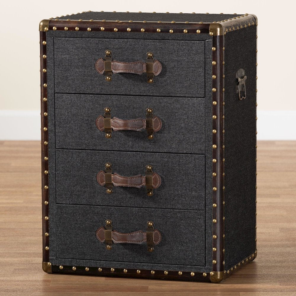 Studio Jaelyn Vintage Black Canvas 4-Drawer End Table