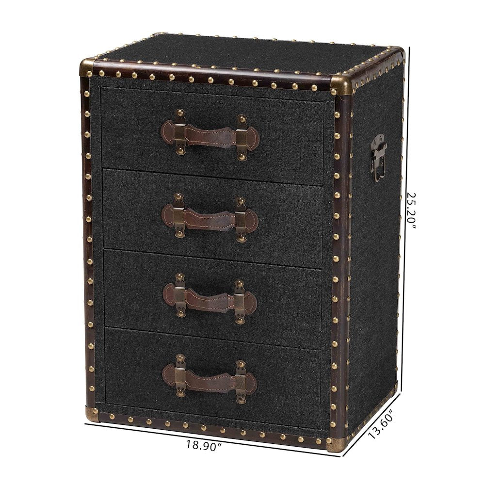 Studio Jaelyn Vintage Black Canvas 4-Drawer End Table