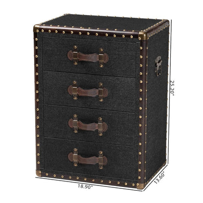 Studio Jaelyn Vintage Black Canvas 4-Drawer End Table
