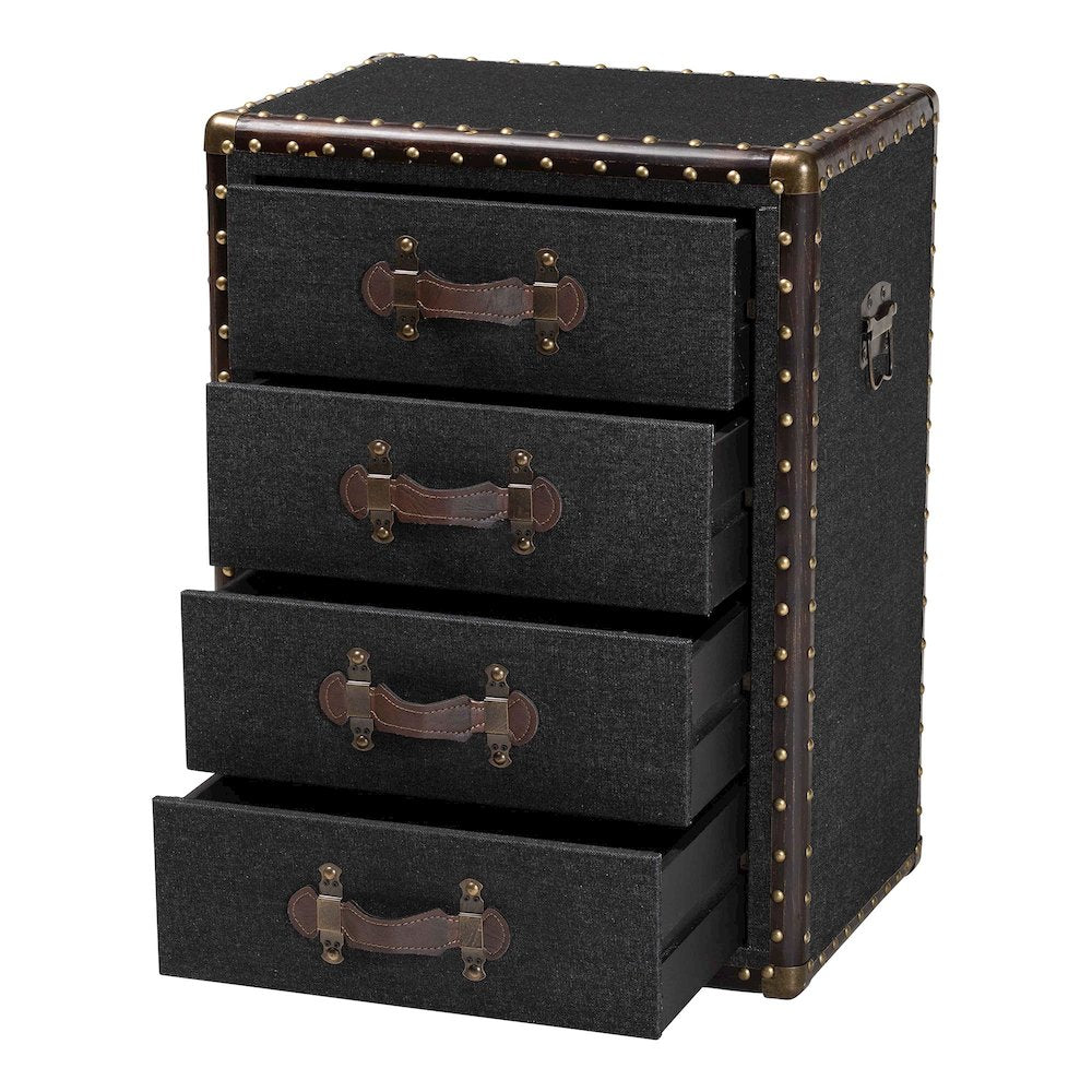 Studio Jaelyn Vintage Black Canvas 4-Drawer End Table