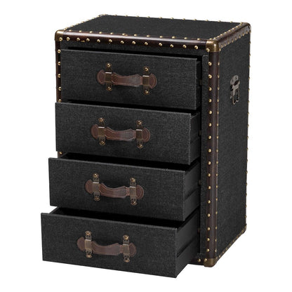 Studio Jaelyn Vintage Black Canvas 4-Drawer End Table