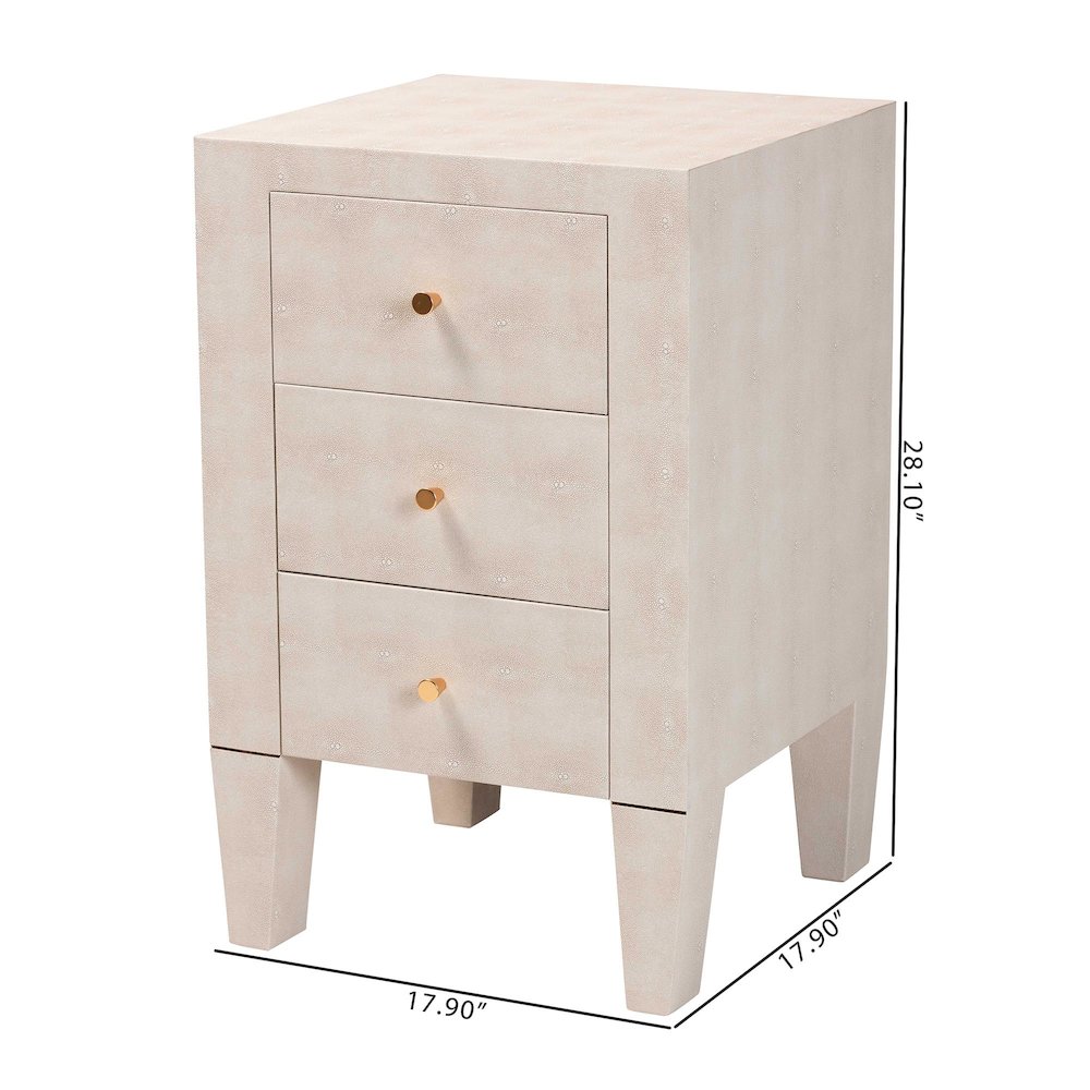 Leyna Modern Beige Faux Shagreen 3-Drawer End Table