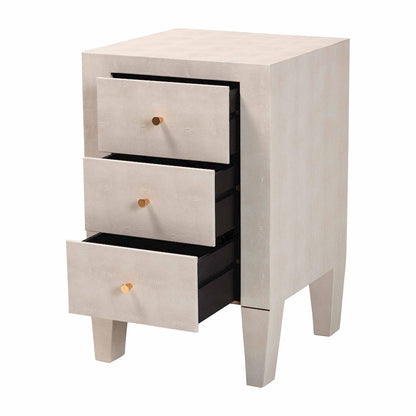 Leyna Modern Beige Faux Shagreen 3-Drawer End Table