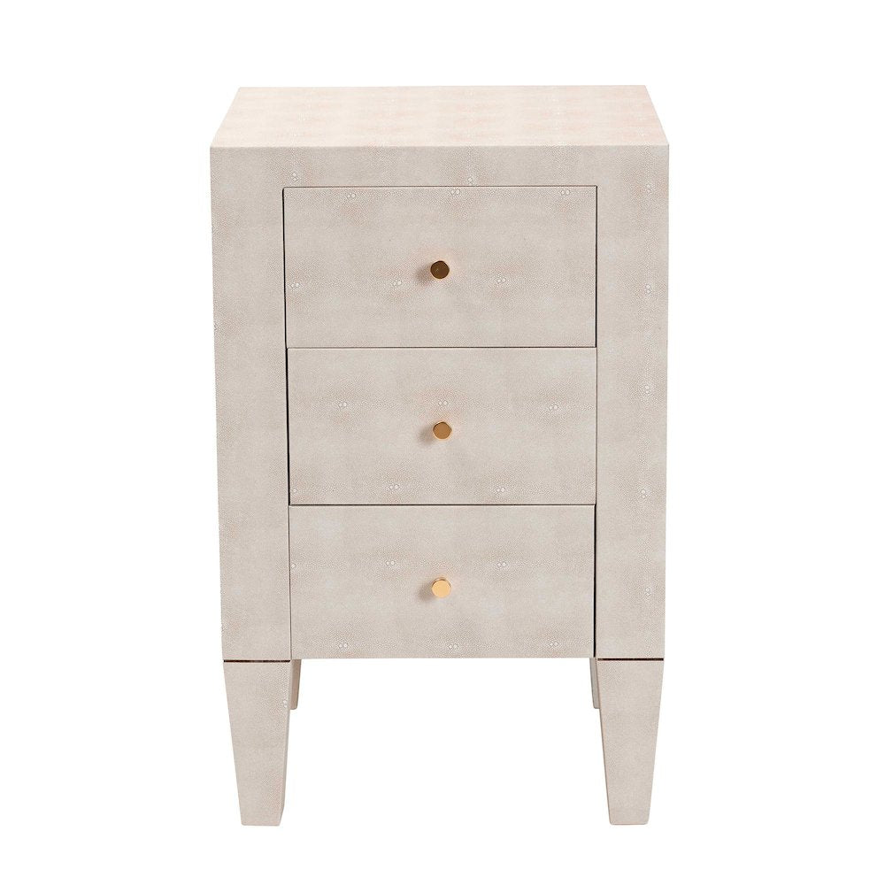 Leyna Modern Beige Faux Shagreen 3-Drawer End Table
