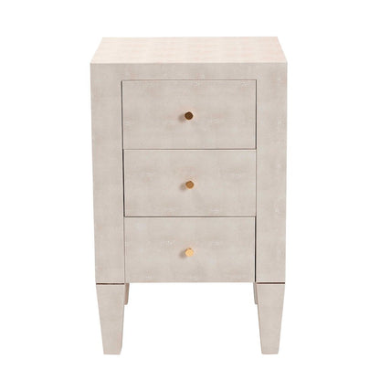 Leyna Modern Beige Faux Shagreen 3-Drawer End Table