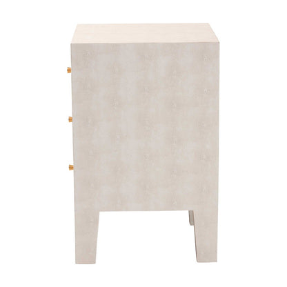Leyna Modern Beige Faux Shagreen 3-Drawer End Table