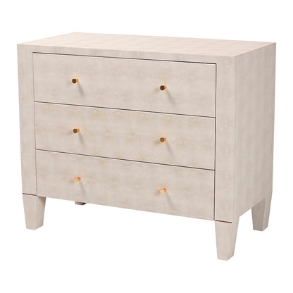 Leyna Modern Beige Faux Shagreen 3-Drawer Storage Cabinet