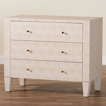 Leyna Modern Beige Faux Shagreen 3-Drawer Storage Cabinet