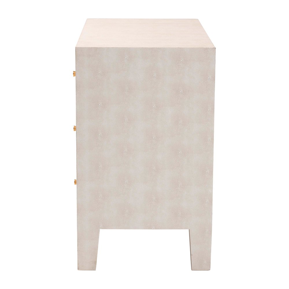 Leyna Modern Beige Faux Shagreen 3-Drawer Storage Cabinet