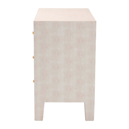 Leyna Modern Beige Faux Shagreen 3-Drawer Storage Cabinet