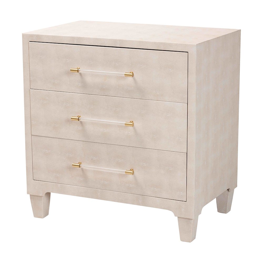 Nira Modern Beige Faux Shagreen 3-Drawer Storage Cabinet
