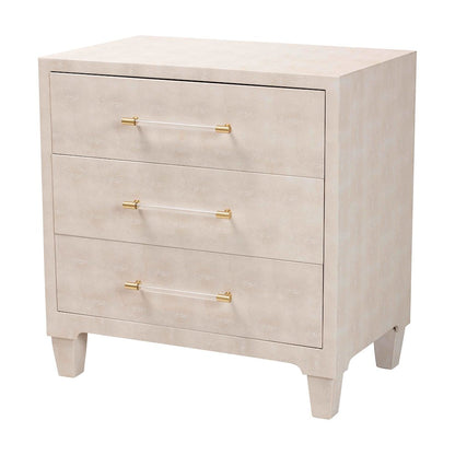 Nira Modern Beige Faux Shagreen 3-Drawer Storage Cabinet