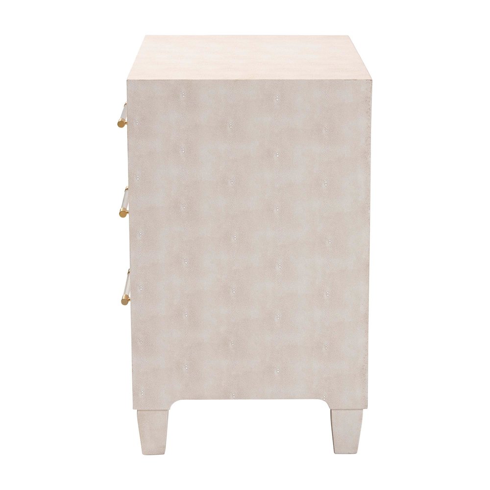 Nira Modern Beige Faux Shagreen 3-Drawer Storage Cabinet
