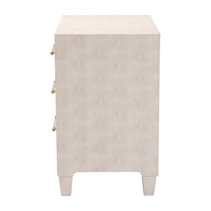 Nira Modern Beige Faux Shagreen 3-Drawer Storage Cabinet
