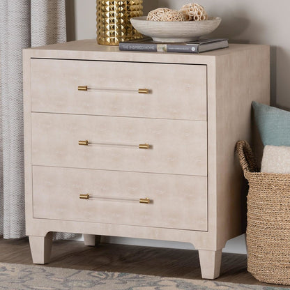 Nira Modern Beige Faux Shagreen 3-Drawer Storage Cabinet