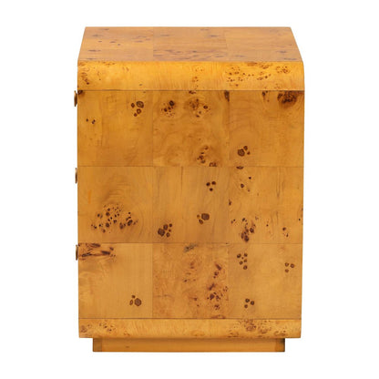 Netra Modern and  Natural Real Burl Wood 3-Drawer Nightstand