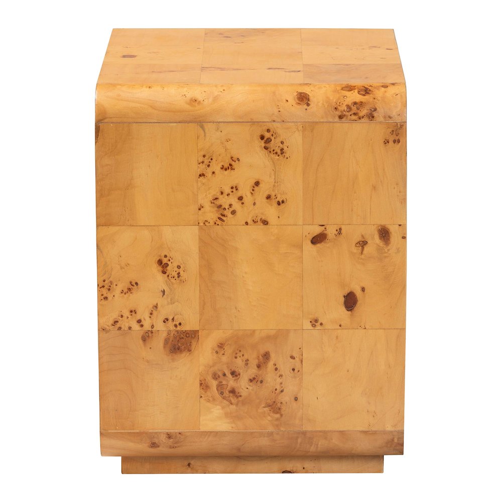 Netra Modern and  Natural Real Burl Wood 1-Drawer Nightstand