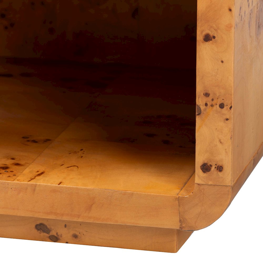 Netra Modern and  Natural Real Burl Wood 1-Drawer Nightstand