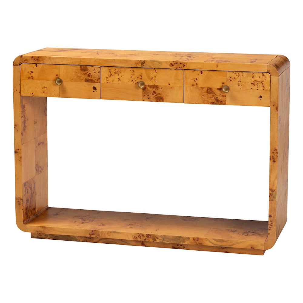 Netra Modern and  Natural Real Burl Wood Console Table