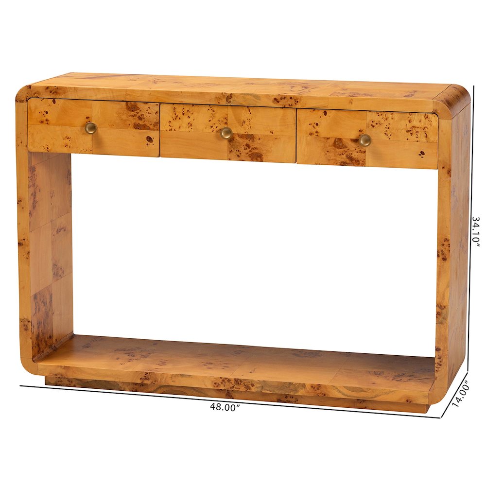 Netra Modern and  Natural Real Burl Wood Console Table