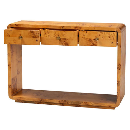 Netra Modern and  Natural Real Burl Wood Console Table