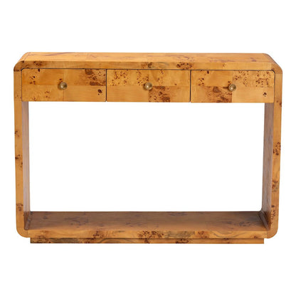 Netra Modern and  Natural Real Burl Wood Console Table