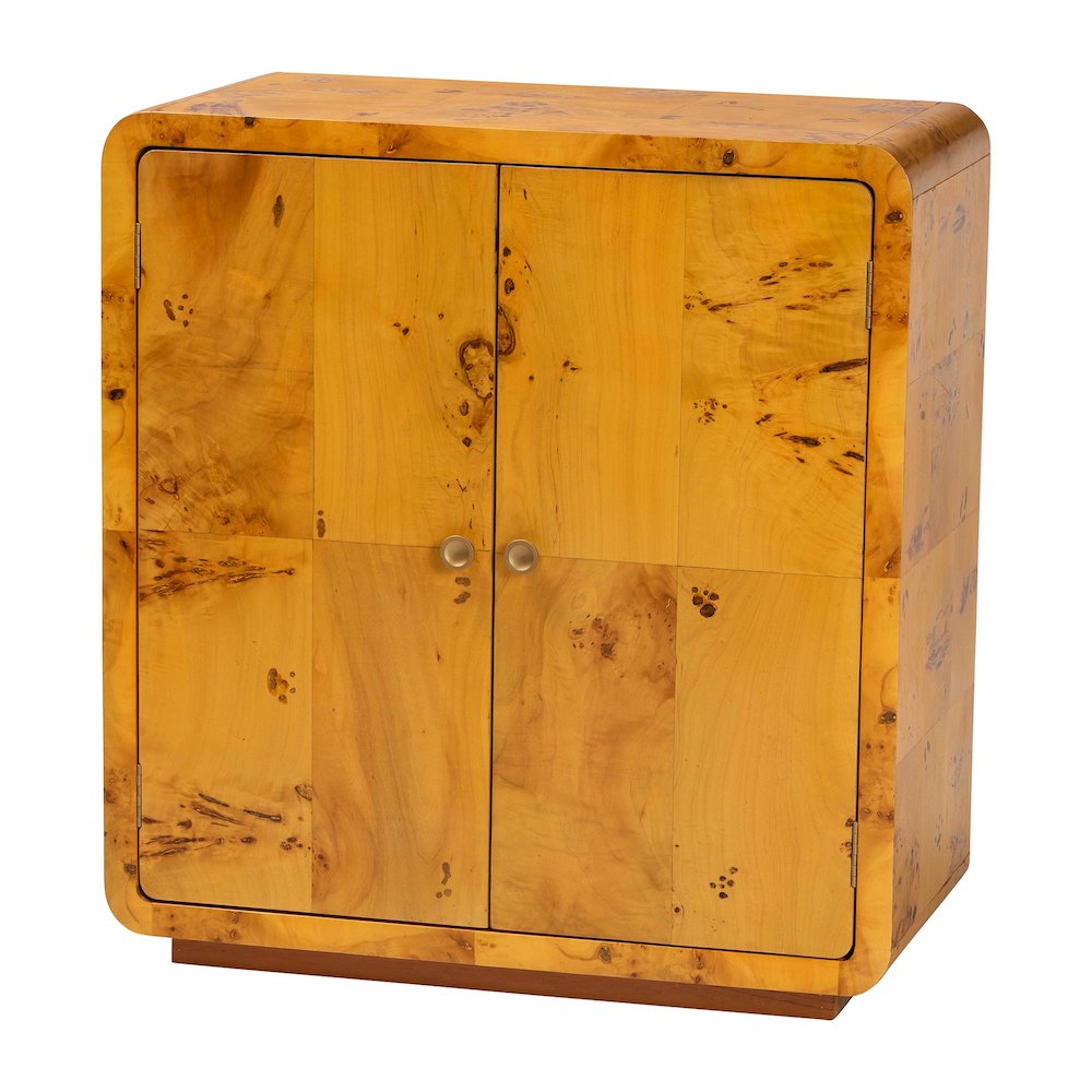 Netra Modern and  Natural Real Burl Wood Storage Cabinet