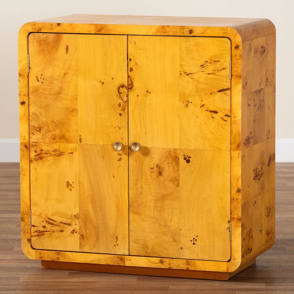 Netra Modern and  Natural Real Burl Wood Storage Cabinet