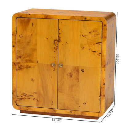 Netra Modern and  Natural Real Burl Wood Storage Cabinet